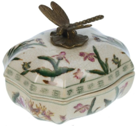 Meander Craquelé Doosje, Orchidee met Libelle - Brons