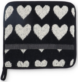 Bunzlau Kitchen Pot Holder - Hearts Black