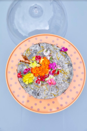 Rice Melamine Cake Stand with Dots Print - Orange & Lavender Dots