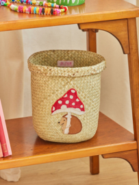 Rice Raffia Basket with Happy Forest Embroidy - Large