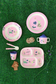Rice Melamine Kids Plate with Pink Bunny Print -bord met verdieping-