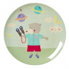 Rice Kids Melamine Lunch Plate with Boys Happy Camper Print