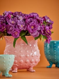 Rice Ceramic Flower Pot in Aqua and Crackled Look