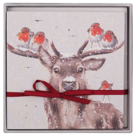 Wrendale Designs 'Festive Friends' Stag Luxury Boxed Christmas Cards - set van 8 kaarten