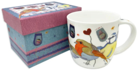 Emma Ball Mug with Gift Box - Stitched Birdies -mok met rond oor-