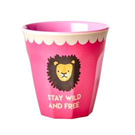 Rice Medium Melamine Cup with Fuchsia Lion Print