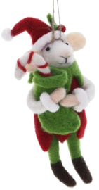 Meander Muis als kerst elf met zuurstok -vilt-