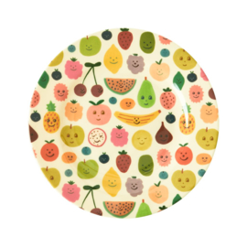 Rice Melamine Kids Lunch Plate with Happy Fruits Print -bord met rand-