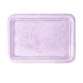 Rice Metal Rectangular Tray with Embossed Details - Lavender
