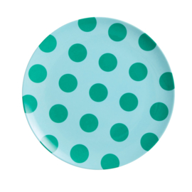 Rice Melamine Plate - Mint with Green Dots Print