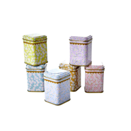 Rice Tin Spice Jars in Assorted Small Flower Prints - set van 6