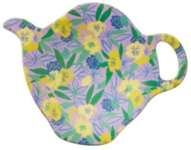 Rice Melamine Tea Bag Plate in Fancy Pansy Print - 'Flower me Happy'