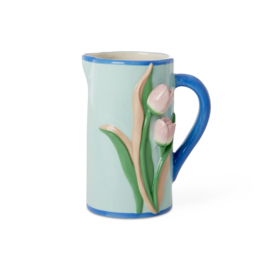 Rice Ceramic Jug - Mint - Embossed Tulips Design