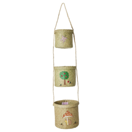 Rice Raffia 3 Tier Hanging Storage Basket - Happy Forest