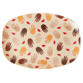 Rice Melamine Rectangular Plate - Hands and Kisses Print