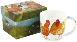 Emma Ball Mug with Gift Box - Felted Chickens -mok met rond oor-