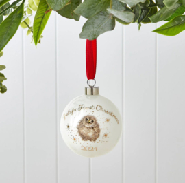 Wrendale Designs Christmas Bauble 'Baby's First Christmas Owl' 2024 - Bladgoud - Limited Edition