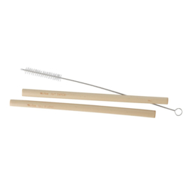 Rice 4 Bamboo Straws with Assorted Wording + Cleaning Brush