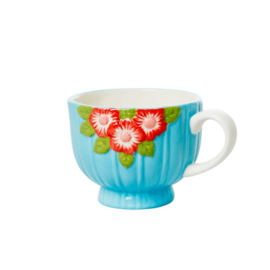 Rice Ceramic Mug with Embossed Mint Flower Design