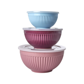 Rice Ceramic Bowls - Pink, Aubergine & Mint - Set van 3