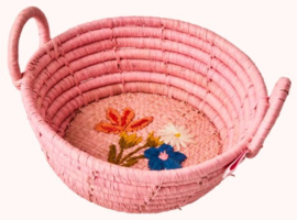 Rice Raffia Mini Basket with Flower Embroidery