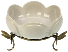 Meander Crème Craquelé Schaaltje op Libelle voetjes Ø 20 cm -brons-