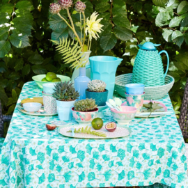 Rice Mint Leaves and Flower Printed Oilcloth