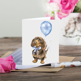 Wrendale Designs 'Sausage Dog Blue' Dachshund - miniature card