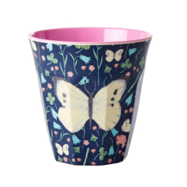 Rice Medium Melamine Cup - Sweet Butterfly Print - Midnight Blue