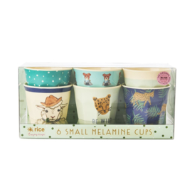 Rice Melamine Small Kids Cups - Assorted Farm Animals Prints - Green - 6 pcs