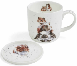 Wrendale Designs 'Piggy in the Middle' Mug & Coaster Set