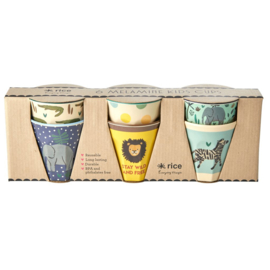 Rice Small Melamine Cup - Two Tone - Assorted Jungle Print Prints - 6 pcs.