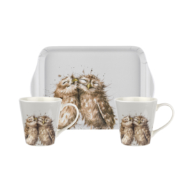 Wrendale Designs 'Birds of a Feather' Owl Two Mug & Tray Set