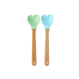 Rice Small Heart Shape Silicone Spoon in Mint & Pale Blue - set of 2