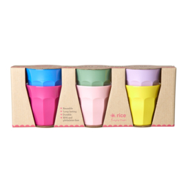 Rice Small Melamine Cup - Assorted 'Flower me Happy' Colors - Set of 6