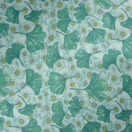 Rice Mint Leaves and Flower Printed Oilcloth