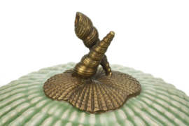 Meander Porseleinen Pot met Deksel - Groene Schelp - Brons