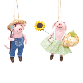 Sass & Belle Farmer Pigs Felt Decoration -set van 2-
