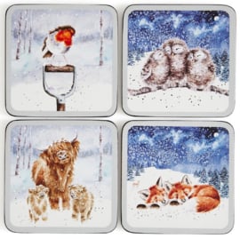 Wrendale Designs Coasters 'Winter Skies' Animal - Set of 4