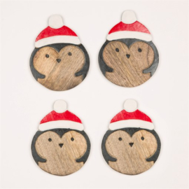 Sass & Belle Coasters -set of 4- Wooden Santa Hat Penguin