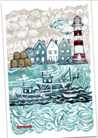 Emma Ball Cotton Tea Towel - Fishing Village