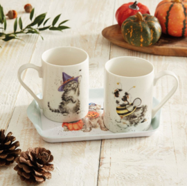 Wrendale Designs 'Trick or Treat' Dog and Cat Halloween Two Mug & Tray Set