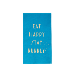 Rice 20 Paper Lunch Napkins with Gold Text 'Eat Happy Stay Bubbly' Blue