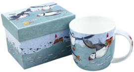 Emma Ball Mug with Gift Box - Diving Puffins -mok met rond oor-