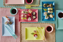 Rice Melamine Rectangular Sushi Tray in 6 Assorted SHINE Colors