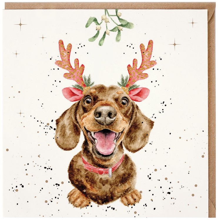 Wrendale Designs 'Mistletoe and Barks' Dachshund Christmas Card