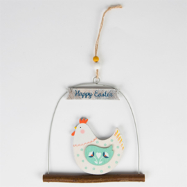 Sass & Belle Folksy Happy Easter Hen on Branch Hanging Decoration