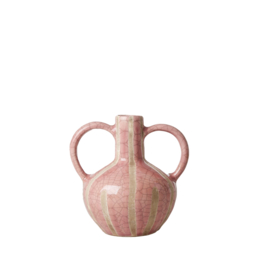 Rice Ceramic Vase with Soft Pink Stripes and Crackled Look