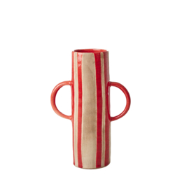 Rice Ceramic Vase with Red Stripes and Crackled Look