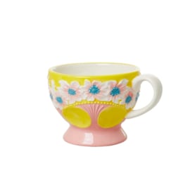 Rice Ceramic Mug with Embossed Yellow Flower Design